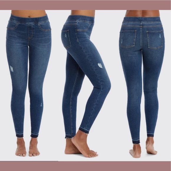NWT $128 Spanx [ Small ] Distressed Skinny Jeans Medium Wash Blue‎ - Picture 1 of 11
